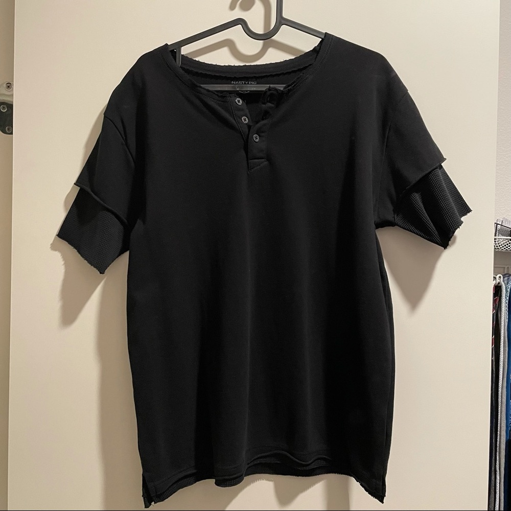 Nasty Pig | Black Distressed Henley